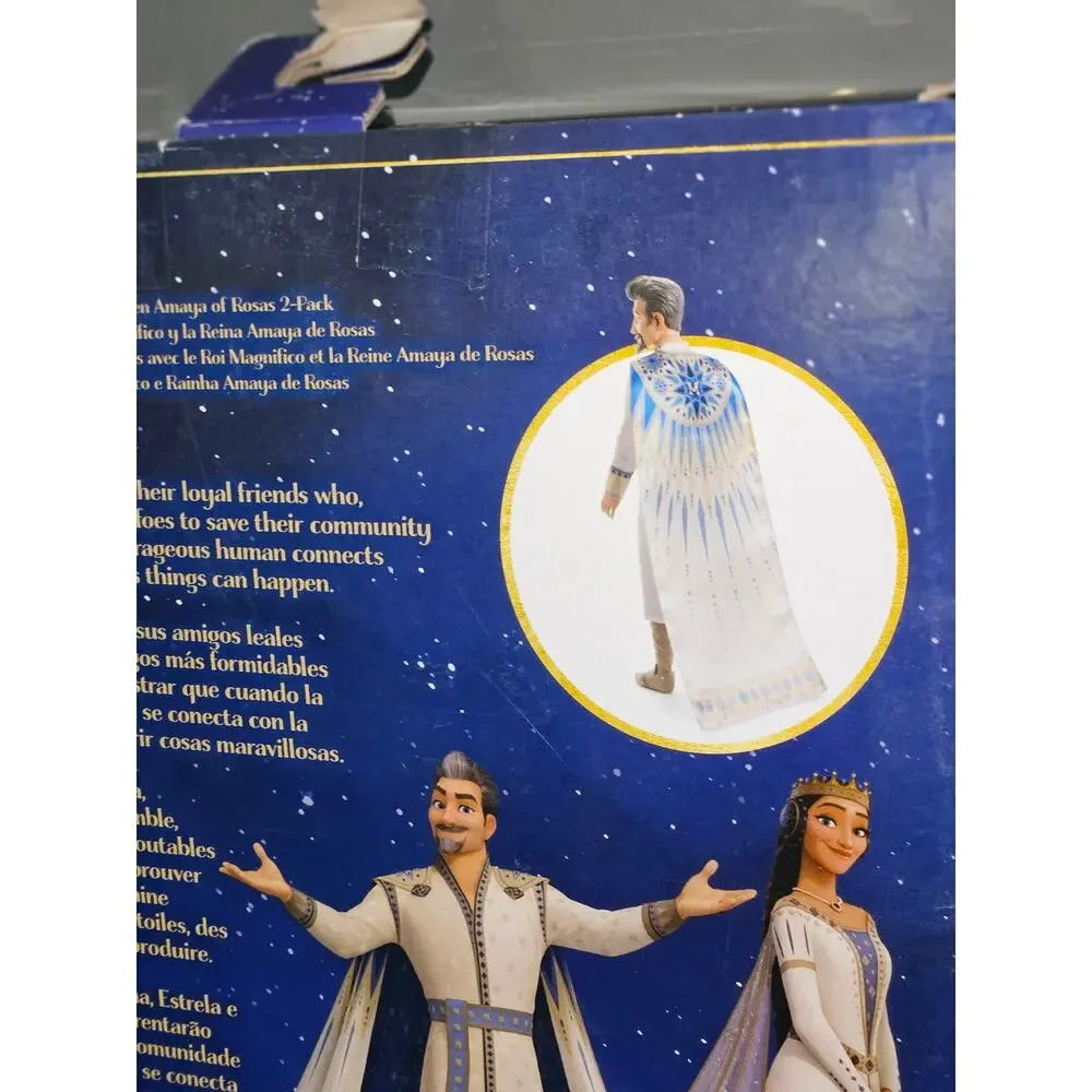 Mattel Disney’s Wish 2-Doll Set, King Magnifico Queen Amaya Posable Dolls